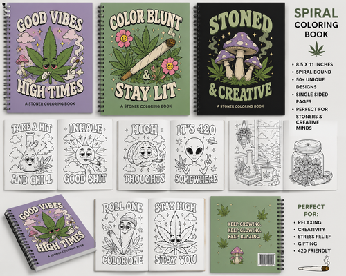 Stoned & Creative Spiral Coloring Book | Adult 420 Coloring Book | Funny Stoner Gift | Cannabis Coloring Pages
