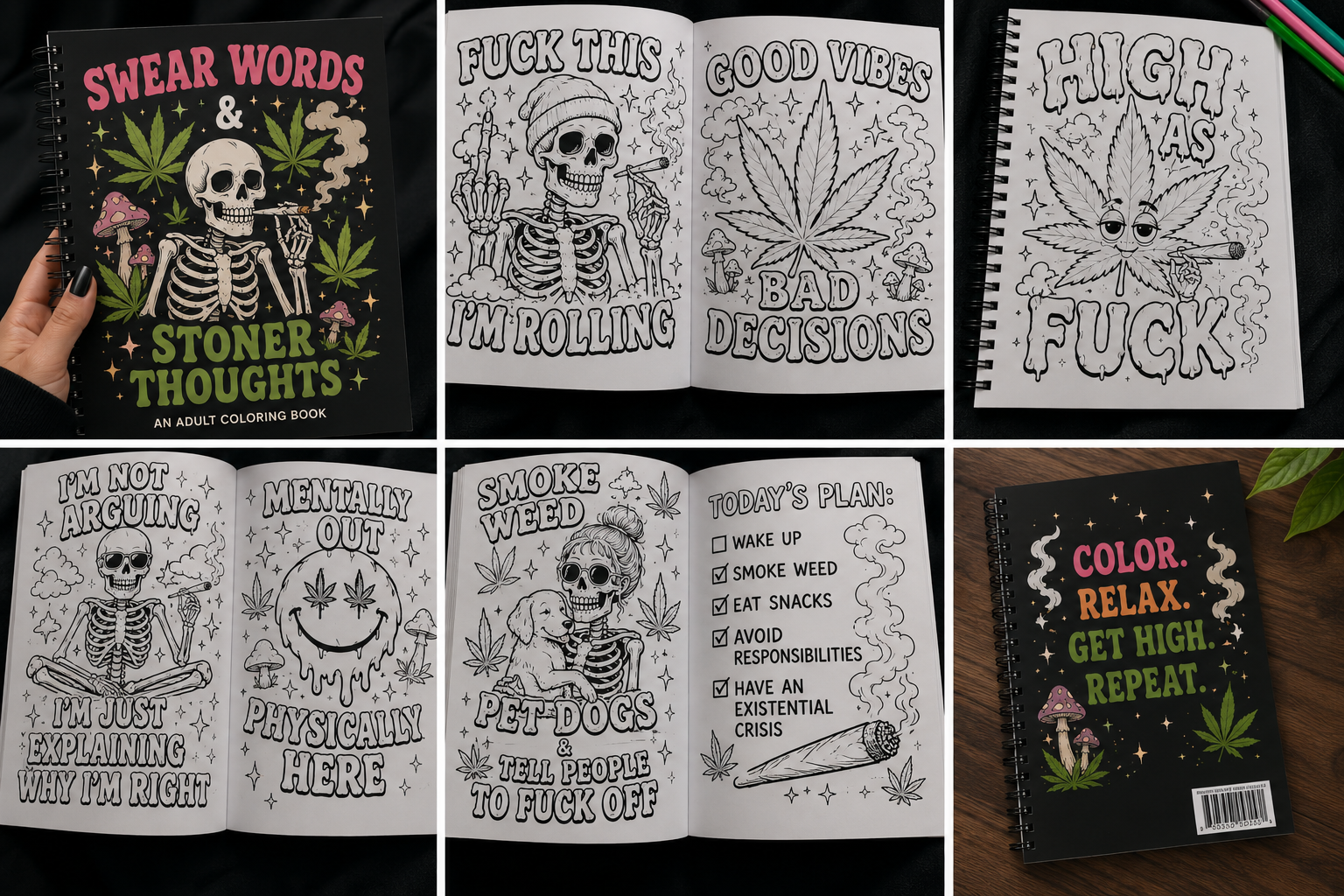 Swear Words & Stoner Thoughts Coloring Book | Funny Adult Coloring Book | 420 Gift | Dark Humor Coloring Pages