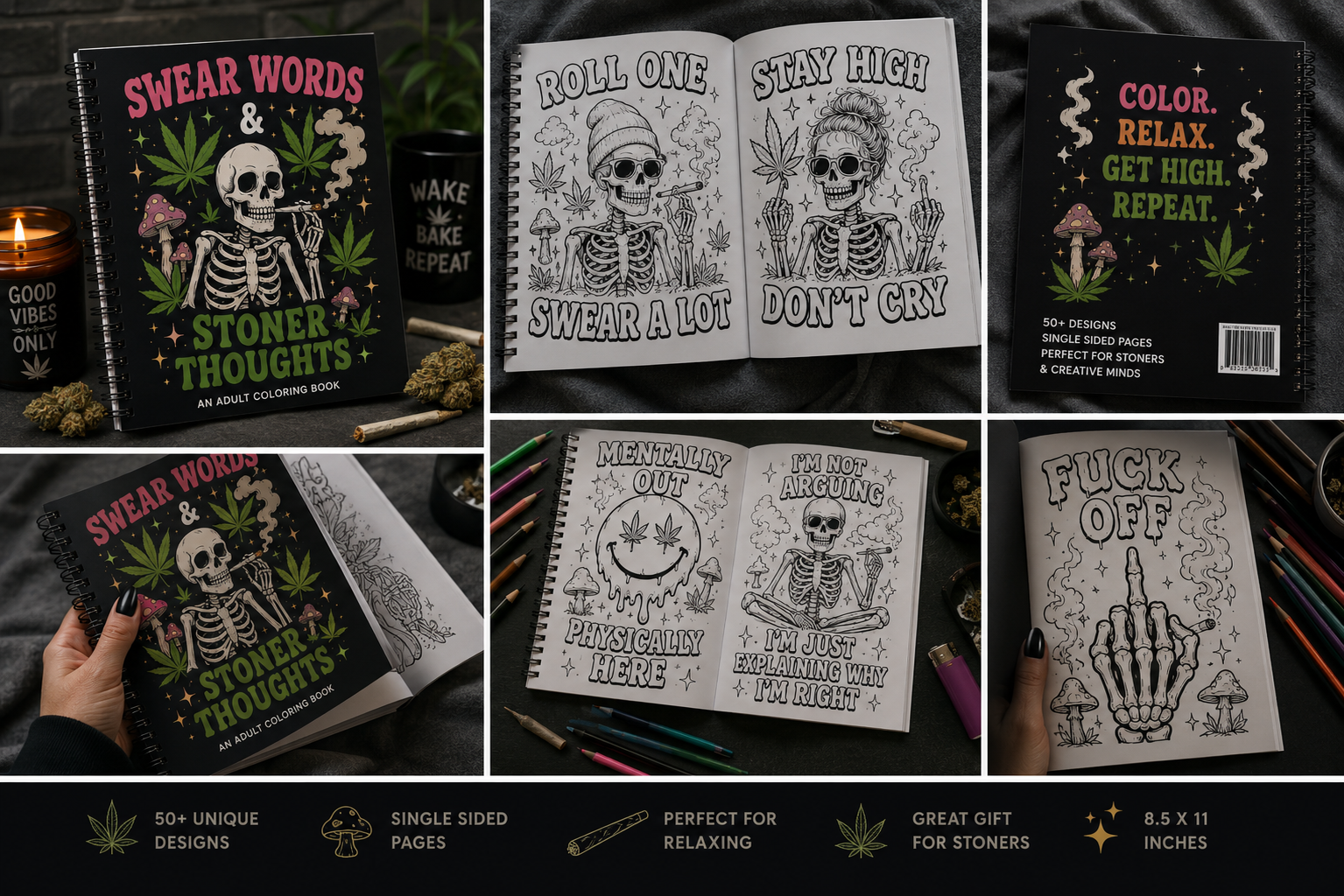 Swear Words & Stoner Thoughts Coloring Book | Funny Adult Coloring Book | 420 Gift | Dark Humor Coloring Pages