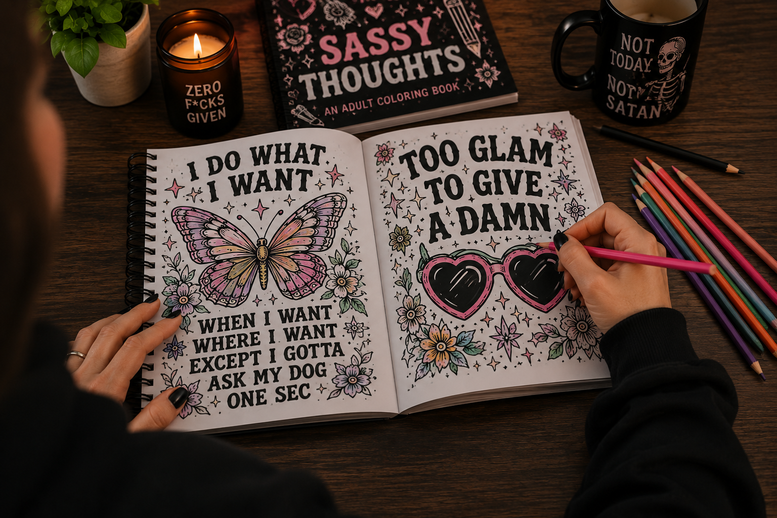 Swear Words & Sassy Thoughts Coloring Book | Funny Adult Coloring Book | Stress Relief Coloring Pages | Dark Humor Gift
